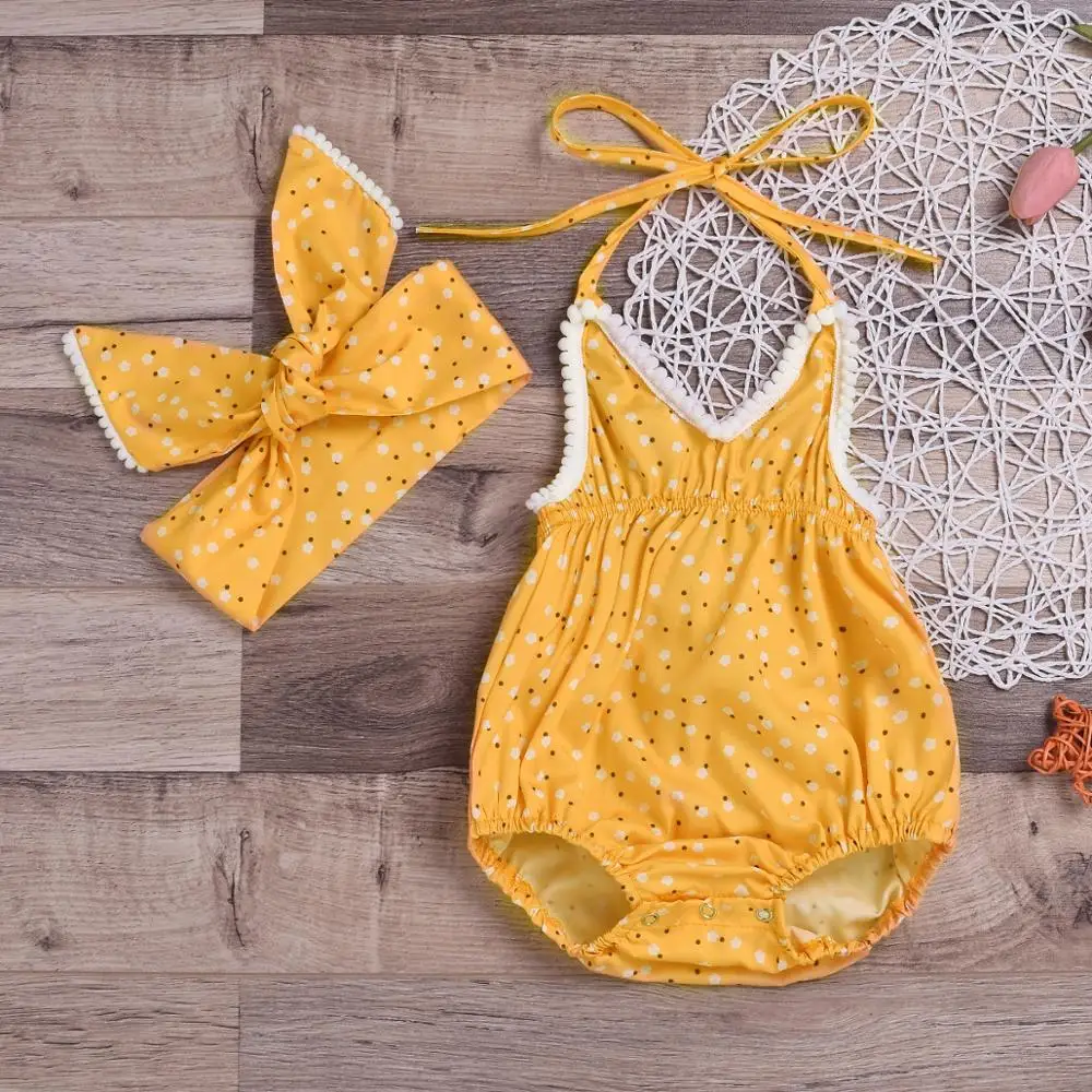 

Newborn Baby Girls Clothes Sleeveless Bodysuit Backless Jumpsuit Headband 2pcs Summer Bodysuits Clothes Outfits Baby Girl