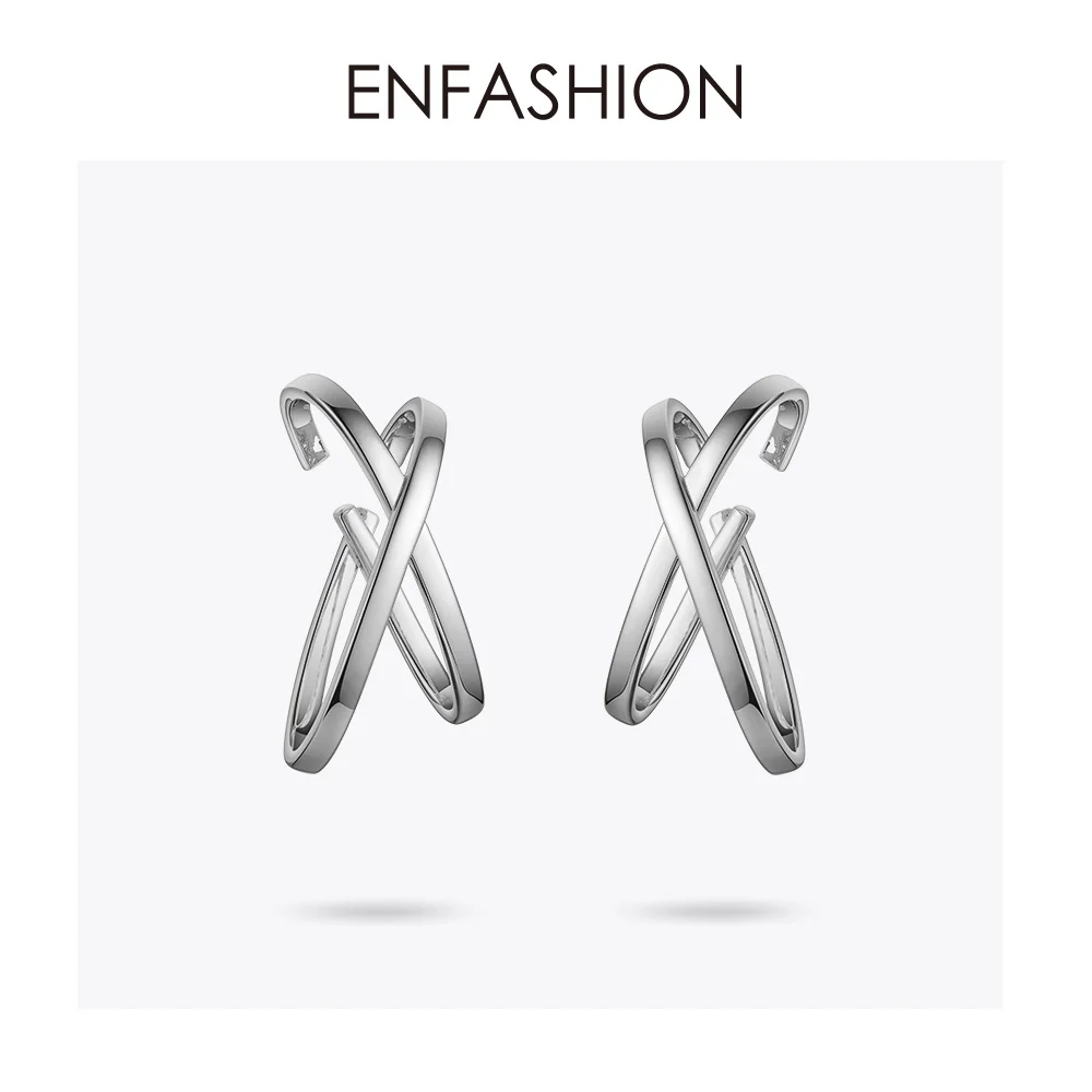 ENFASHION X shape простые серьги-каффы на клипсах для женщин золотого цвета панк серьги геометрической формы без пирсинга ювелирные изделия EC191068 - Окраска металла: Silver color
