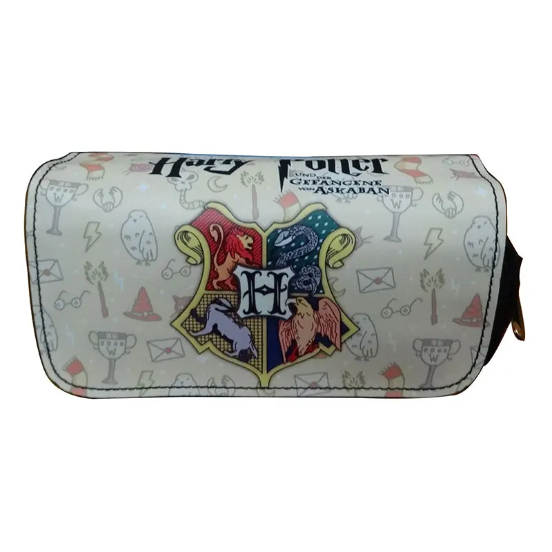2018 New Harry Potter Pencil Case PU Leather Canvas Makeup Bag Zipper Pouch Students Stationery Pouch Animation Cosmetic Bags