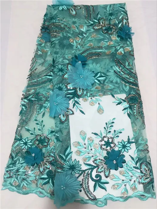 Good looking african tulle 3d lace fabric with beads high quality french net for women dress stones green | Дом и сад