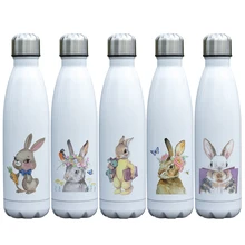 Cute Lovable Rabbit Printing Vacuum Cup Insulated Stainless Steel Bunny Thermos Double Walls Bottle with Rabbit Theme for Kids germany aaron flow cup viscometer stainless steel zahn 4 for printing