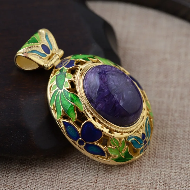 

Purple Longjing Shaolan Filigree Pendant S925 sterling silver inlay jewelry new female models simple atmosphere