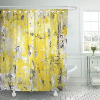 

Shower Curtain Hooks Contemporary Grey Yellow Abstract Painting Gallery Interior Knife Lines Modern Decorative Bathroom