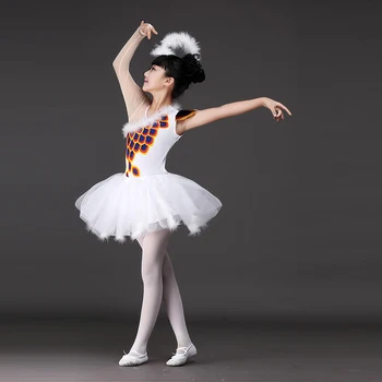 

New Children's Dance Costume Ballet Swan Costume For Kid White Sleeve Tutu Skirt