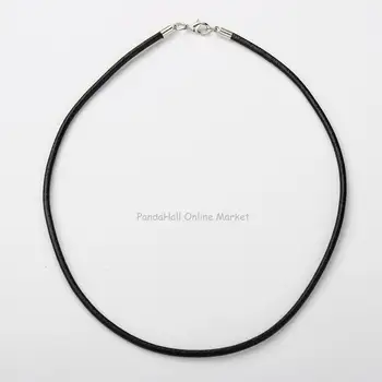 

Cowhide Leather Necklace Making, with Brass Lobster Claw Clasps and Brass Cord Ends, Platinum Metal Color, Black, 18.1"
