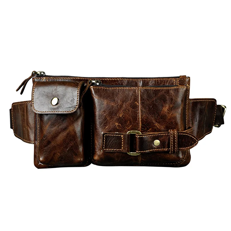 

Oil Wax Leather Waist Bags Chest Bag Zipper Open Simple Single Straps Men Small Retro Travel Phone Waist Packs Pouch