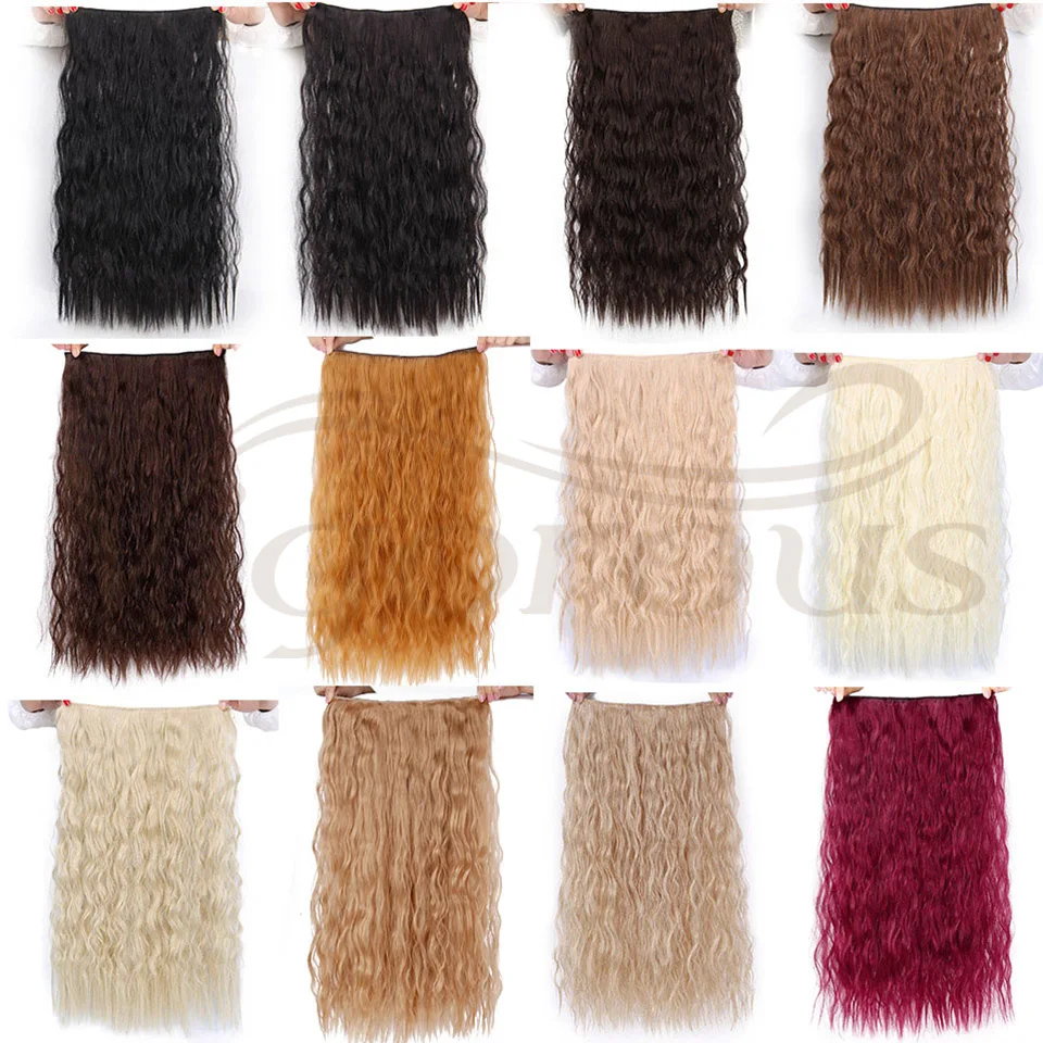 Vigorous 22 Inch Water Wave Synthetic Clip-in One Piece Black Synthetic Natural Hair Extension Heat Resistant