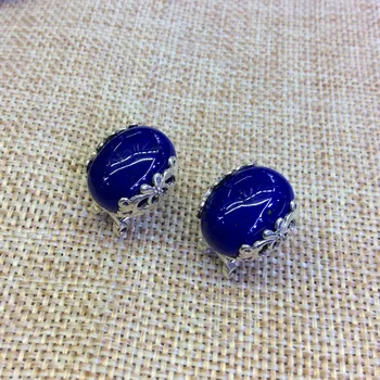 

S925 pure silver inlaid with pure natural Afghanistan Lapis lace ear Button Earrings