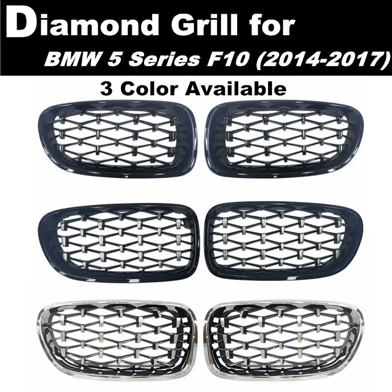 

Diamond Grill For BMW F10 F11 F18 Diamond Style Car Front Grill 2014-2017 One Pair ABS 5 Series Mesh Grille