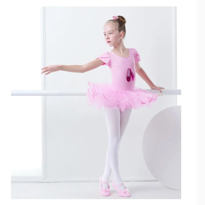 Dance Solution Child Pink Short Sleeve Ballet Dance Tutus Cotton Lycra