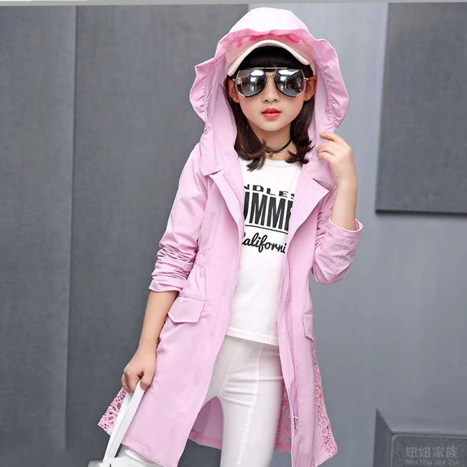 4 5 6 7 8 9 10 12 13Yrs Baby Girls Clothes Coat Solid Color Windbreaker Children Thin Jackets Spring Autumn Kids Outerwear Coat