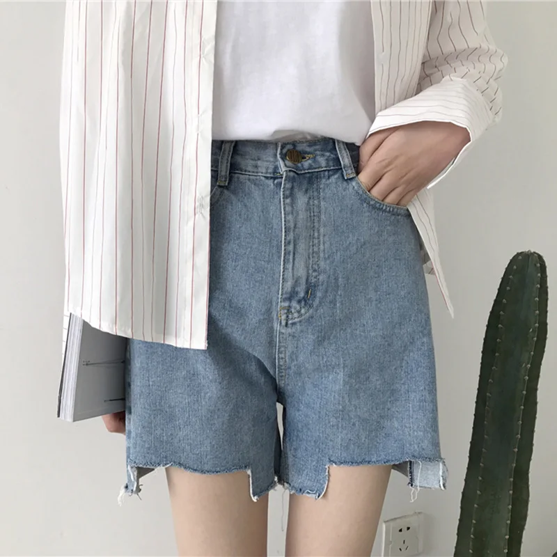 Шорты женские летние шикарные женские элегантные Ulzzang модные необычные женские свободные прямые джинсовые студенческие Ретро Повседневные Дышащие