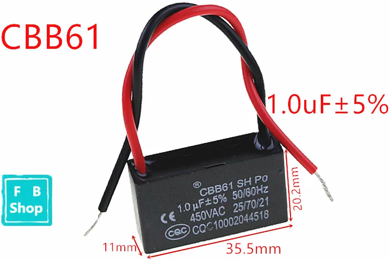 

1pcs CBB61 1uF 450VAC starting capacitance AC Fan Capacitor CBB Motor Run Capacitor