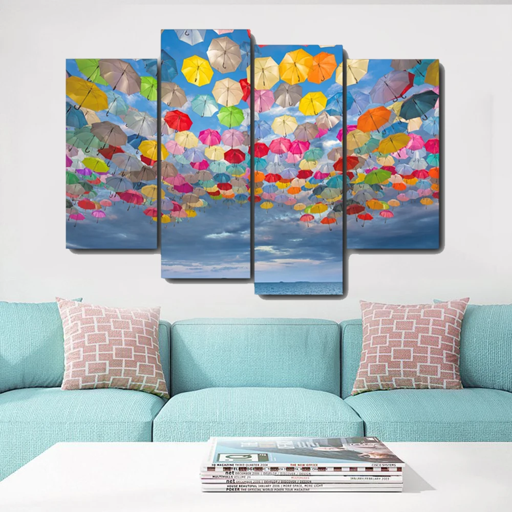 

Laeacco Colorful Umbrellas Canvas Oil Painting Prints Home Decoration Wall Art Poster Pictures Living Room Bedroom No Frame