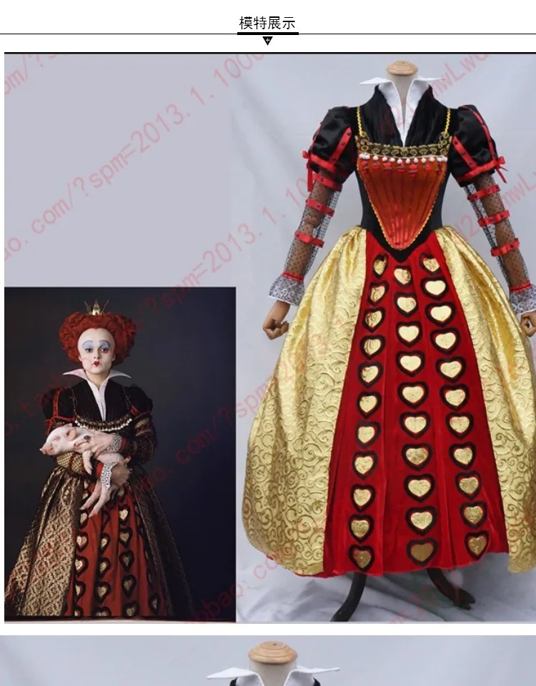 

Hot Movie Alice in Wonderland cosplay Red Queen of Hearts Fancy Dress Halloween Cosplay Custom