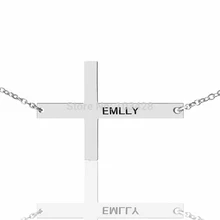 Cross Necklace for Girls Engraved Charm Cross Necklaces Personalized White Gold Color Plating Name Necklaces Cross Jewelry