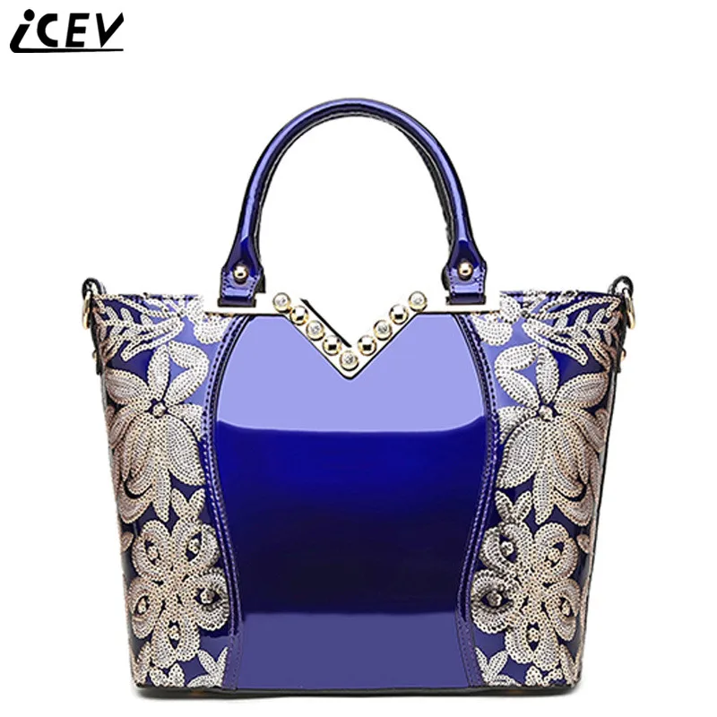 2019 New Luxury Designer Handbags Famous Brand Women Genuine Patent Leather Hand bag Lace ...