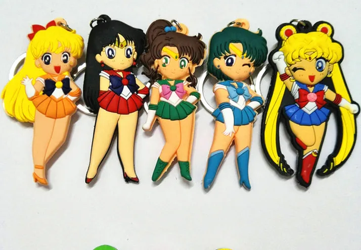 

20pcs/Lot anime Sailor Moon pvc plastic keychains for women cartoon Mercury Mars Jupiter Venus PVC Figure Keyring Pendants Toys