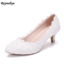 Handmade Leather Med High Heels White Lace Wedding Shoes Crystal Bride Dress Pumps Shoes 5cm High Heel Plus Size 43 XY-A0066 Handmade Leather Med High Heels White Lace Wedding Shoes Crystal Bride Dress Pumps Shoes 5cm High Heel Plus Size 43 XY-A0066