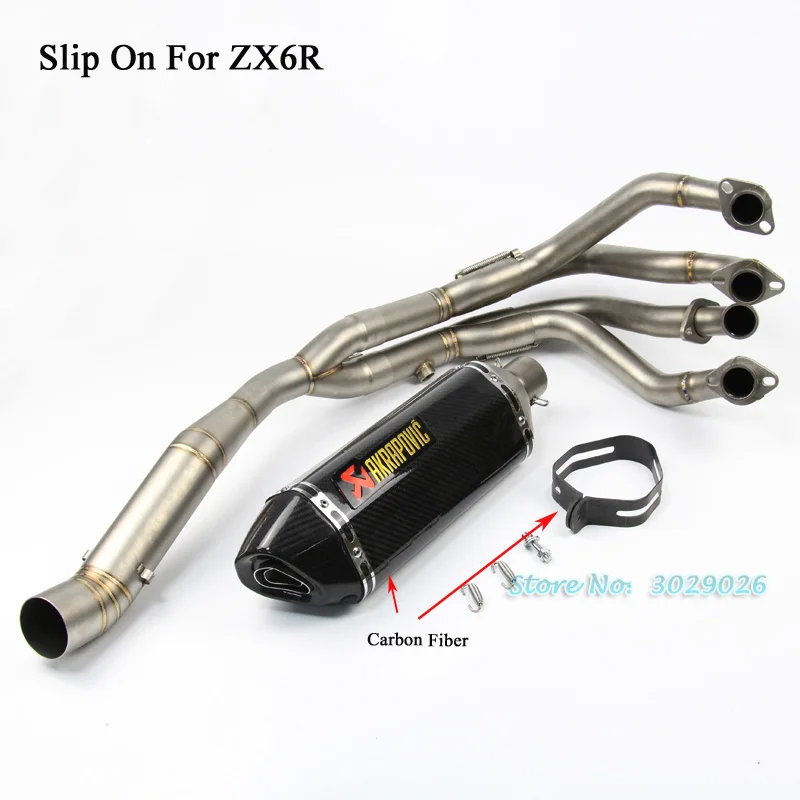 

ZX-6R Slip On Full System For Kawasaki ZX6R Motorcycle Exhaust Muffler Set with Front Middle Link Pipe Header Tube Carbon Fiber