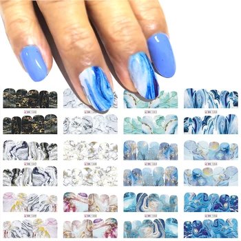 

12 Designs Gradient Marble Nail Art Sticker Fashion Full Cover Image Decals Nail Transfer Water Foils New Arrival BN1345-1356