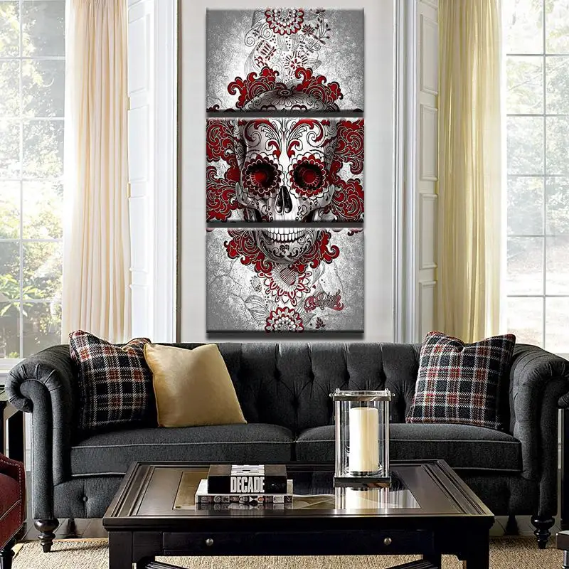 HD печать 3 шт. красный череп живопись картины современного искусства домашний Декор стены отпечаток репродукции картины живопись на холсте для гостиной/PT1422