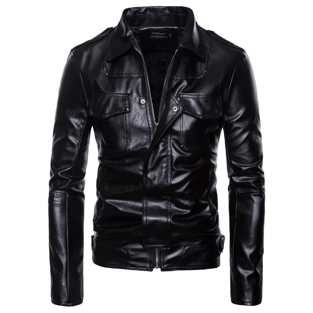 

Stand Faux Leather Jacket for Men Black Motorcycle PU Leather Jacket Casual Coats