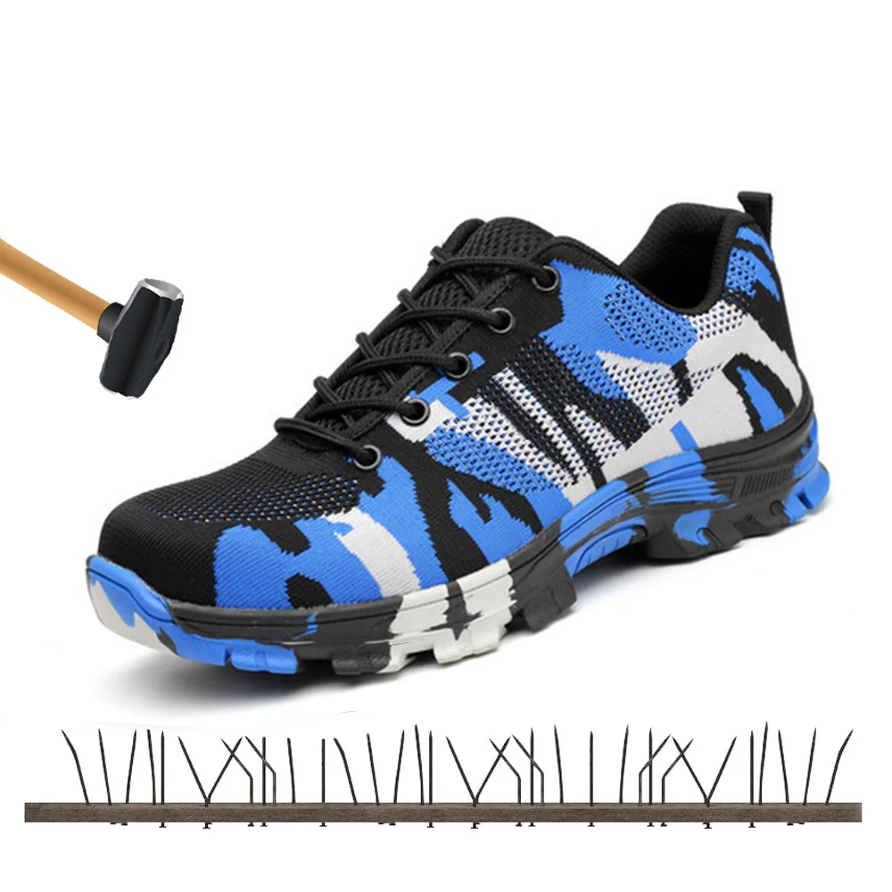 

2019 New Blue Camouflage Safety Work Men Boots Mesh Ankle Causal Anti-slip Steel Toe Cap Outdoor insulation protective Men shoes