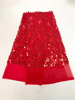 

red sequin fabric 450*135CM african sequin lace fabric for sewing high quality african tulle lace fabric with sequins for dress