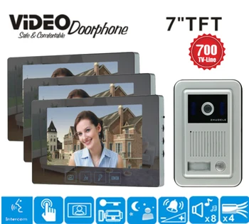 

ZHUDELE Top quality 7" Color Video Door Phone Video door phone Intercom Doorphone Night Vision Camera Doorbell Kit one to three