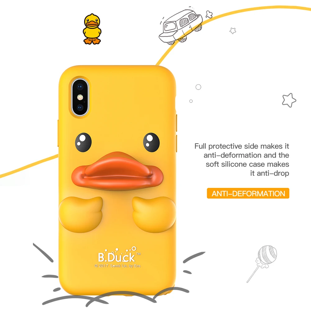 B. Утка силиконовый чехол для iPhone X Мягкий ТПУ чехол Полная защита мультфильм 3D чехол желтая утка задняя крышка милый животное