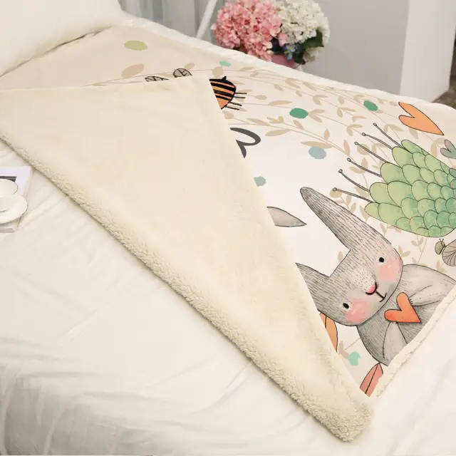 Miracille Sherpa Fleece Rabbit Print Blanket Super Warm Soft Decorative Throw Blankets On Sofa Bed Children S Room Bedspread
