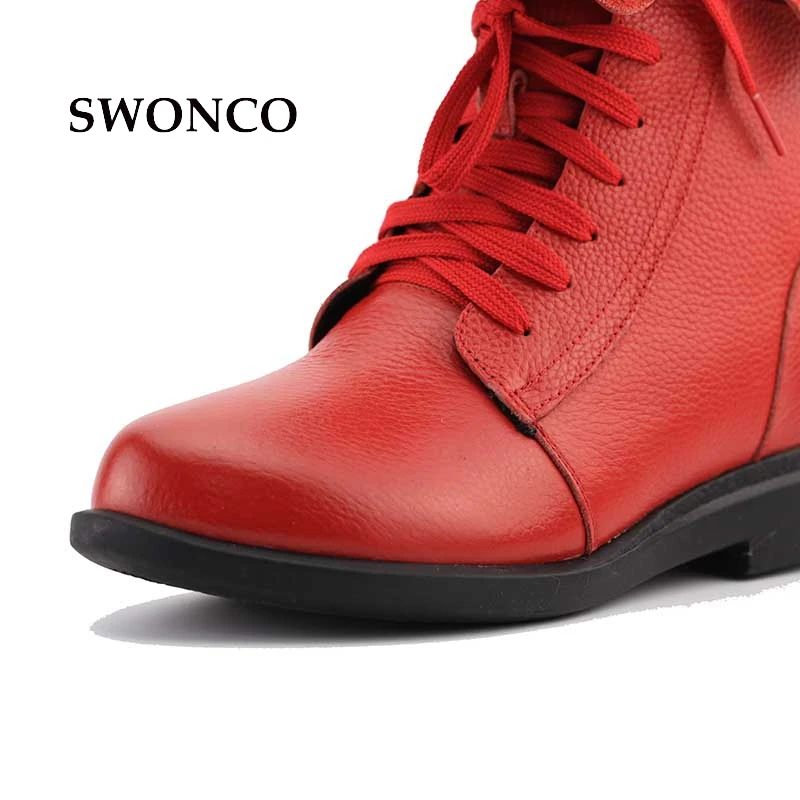 Women's Boots Ankle Boot Genuine Leather Lace Up Winter Boot Ankle Boots For Women Genuine Leather Low Heel Female Shoes Women's Shoes