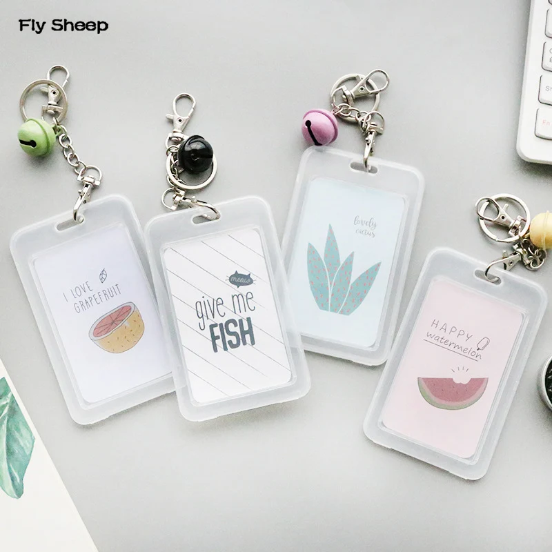 

Transparent Card Set Keychains Cartoon Handbag Pendant Keyrings Key Chain Holder with Student Entrance Guard Bus Card Cover