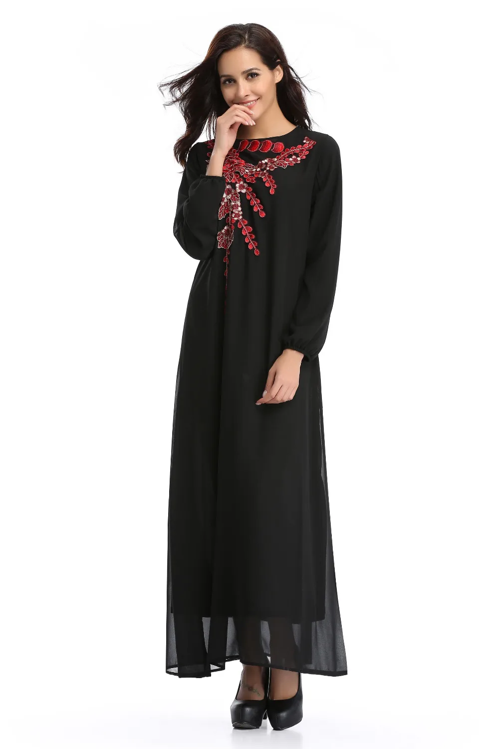 Новинка года летние мусульманские женщины платье с вышивкой повседневные женские платья Исламская Абая длинное мусульманская женщина молитва одеждах d234
