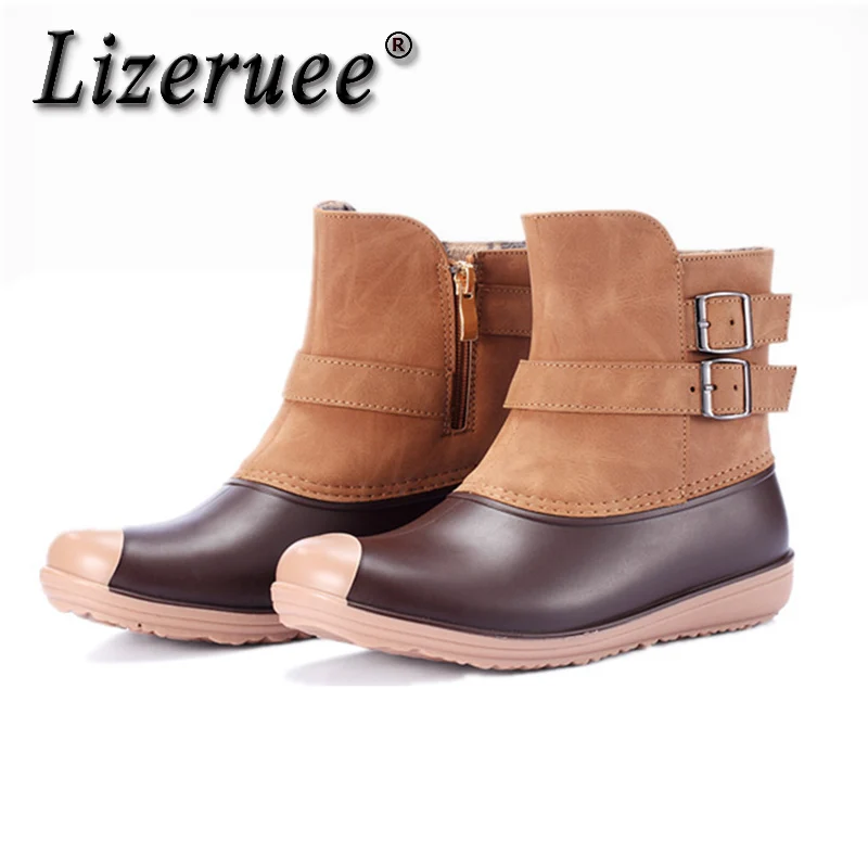 

Lizeruee Women Non-slip PVC Rain Boots Waterproof Water Shoes Woman Wellies Mid-Calf Rainboots Winter Warm Inserts F21