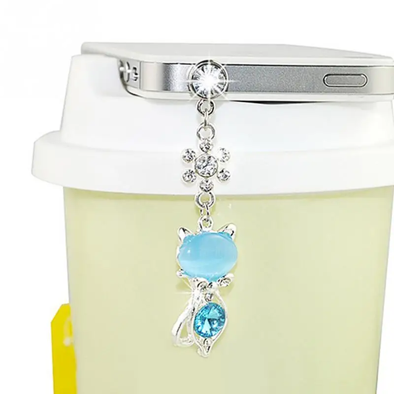 3.5mm Universal Headphone Dust Plug Rhinestone Cat Mobile Phone Accessorie Pendant Decoration for Huawei Samsung 3.5mm Headphone