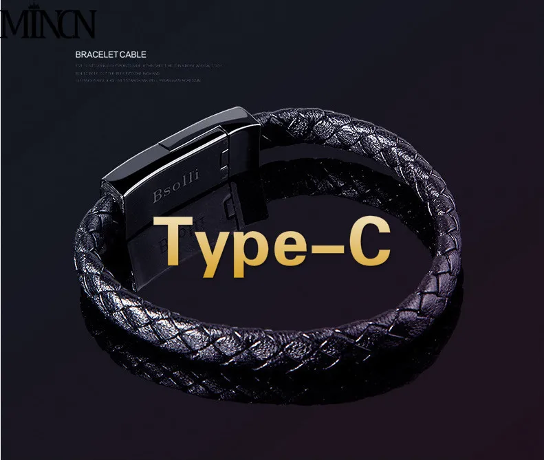 

MINCN Mobile Phone Data Cable Braided Bracelets & Bangles For Men Women Punk Usb Type-C Charging Cable Lether Bracelet Jewelry