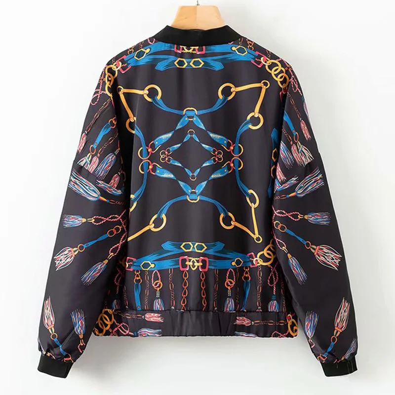 Davidyetty 激安 シックな女性の新 18 冬チェーン印刷ラウンドネック長袖ファッション ボンバージャケットの女性 通販 価格
