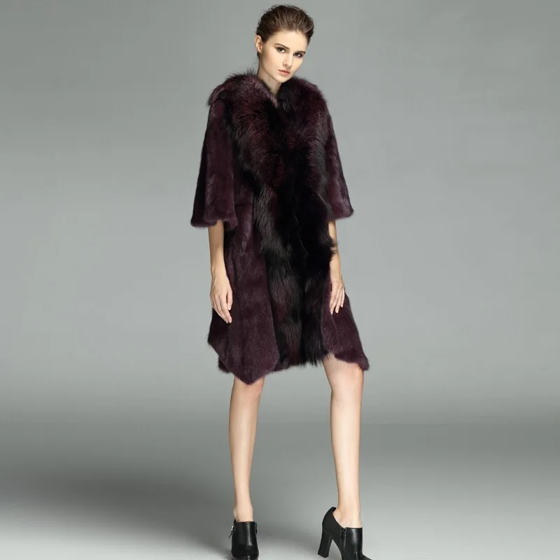 Haute Grand Luxe Naturel Marque Longue Qualité Style Tu144 050 Veste D'hiver Col Élégant Dame Renard Violet Vison Manteau Fourrure De 2017 Femmes vZWEwgqv
