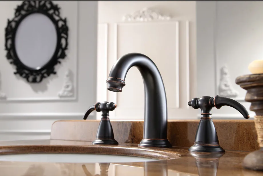 Prix Style classique antique noir 8 pouces généralisée salle de bains de Lavabo lavabo levier poignées du robinet Nouveau
