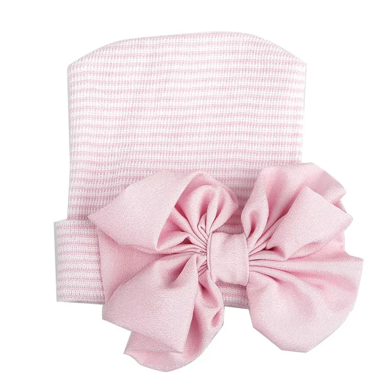 Милая детская шапка для девочек с бантом; хлопковая шапочка для сна; аксессуары для малышей; реквизит для фотосессии новорожденных; головной убор; casquette enfant - Цвет: Pink