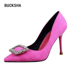 Женские туфли-лодочки без шнуровки с острым носком и кристаллами, розовые туфли-лодочки с закрытым носком, женские свадебные туфли на