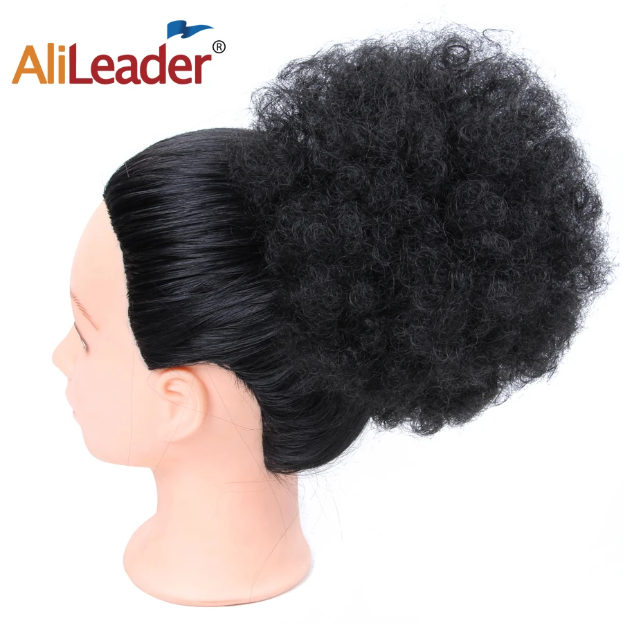 

AliLeader Afro Hair Bun Ponytails Extensions Natural Synthetic Hair Curly Donut Chignon Clip In Bun Hairpiece For Black Women