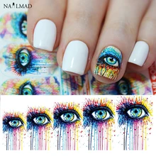 1 лист, кровоточащие глаза, Водные Наклейки для ногтей, красочные наклейки для нейл-арта, наклейки для тату, водная горка
