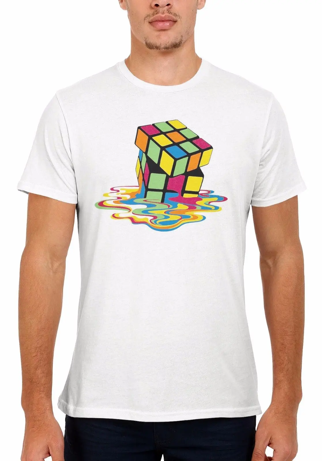 Melting Rubik`s Cube Game Fun Cool Men Women Vest Unisex T Shirt O-Neck Hipster shirts | Мужская одежда