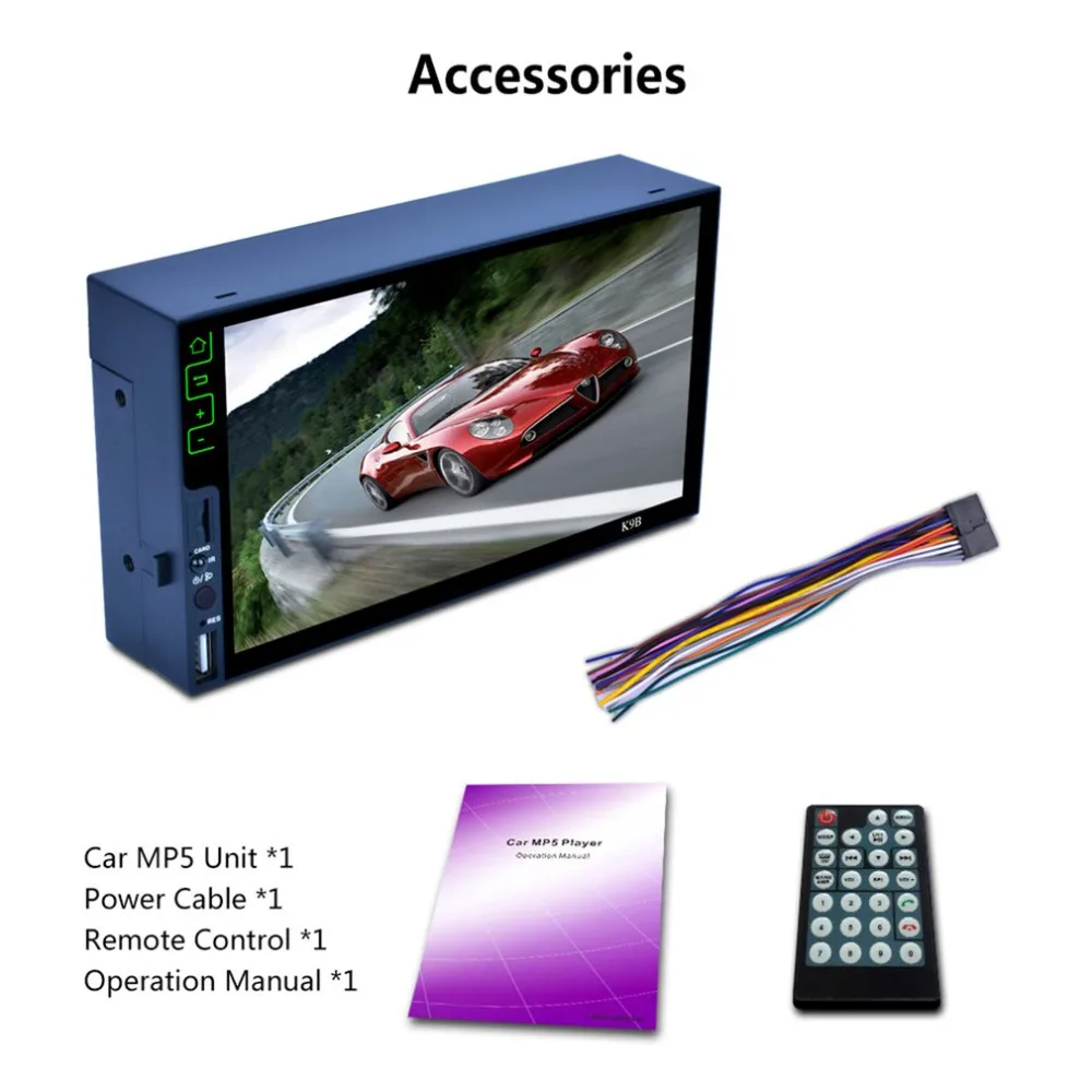 

7 Inch K9B 2 DIN HD Bluetooth Car MP5 Player Stereo Audio RDS FM Radio Tuner Mirrorlink Steering Wheel Control Support TF USB