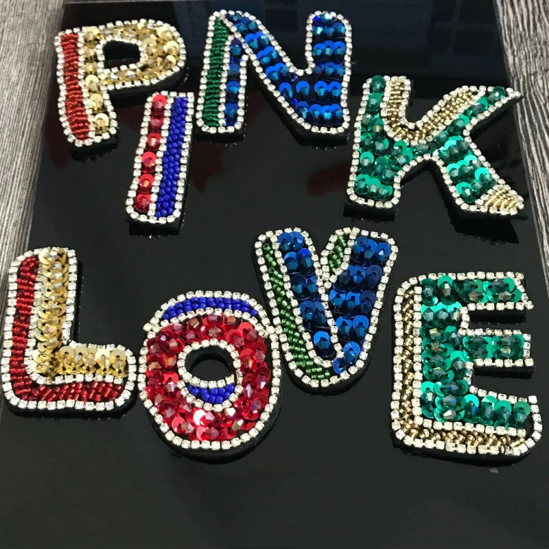 

12 English Letters Alphabet sew on beading applique clothes shoes bags DIY Decor beaded rhinestone applique Patch