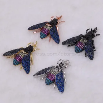 

Wow! High quality insect micro pave CZ metal bee insect pendant Mix color lifelike Bee charms jewelry pendant fashion 2683