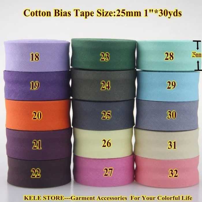 Хлопок косой биндниг лента, размер: 25 мм, ширина: ", 2,5 см, 30 ярдов различные цвета, DIY аксессуары для одежды оптом